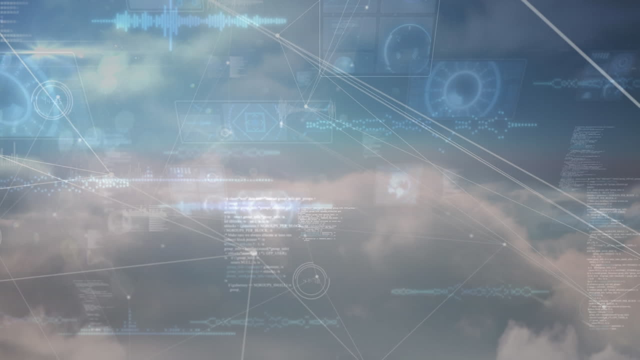 데이터 처리 및 하늘을 통한 연결 네트워크의 애니메이션