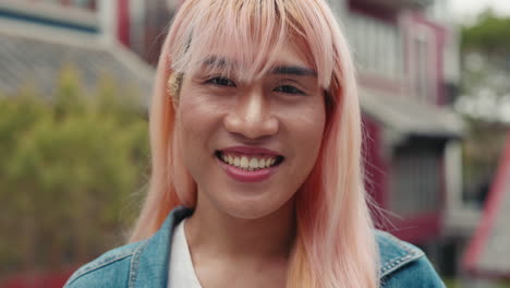 happy person with pink hair
