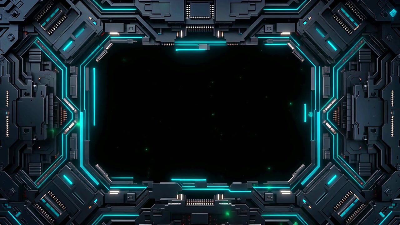 Animated Futuristic Frame with Glowing Cyan Lights and Digital Elements