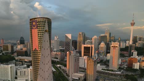 drone shots of downtown kuala lumpur at sunset