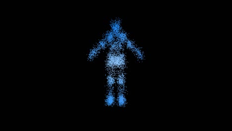 metaverse blue human's figure, abstract technology background made of animated lines and dots, particles. blend mode 4k, fui element. geometric background from abstract molecules