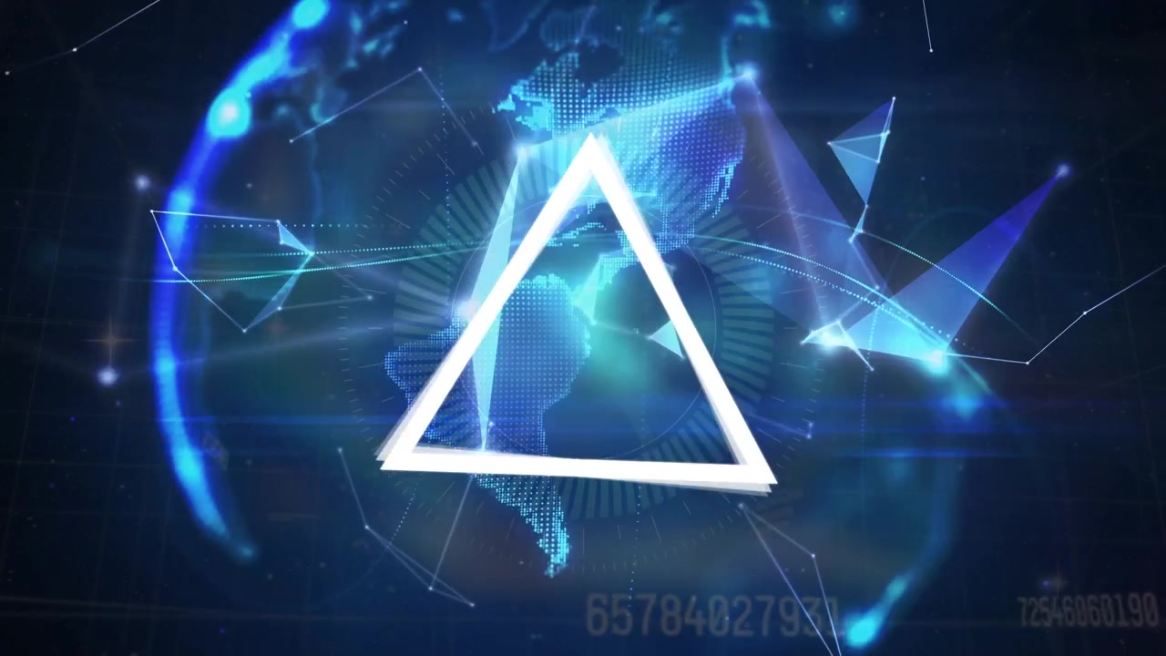Rotating Geometric Triangles Over Digital Earth Background