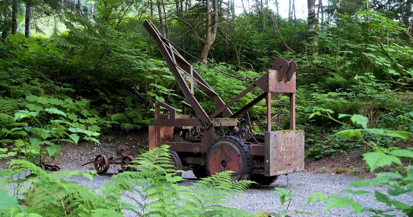 Vintage railroad steam crane equipment at Gold Creek, Juneau, Alaska.