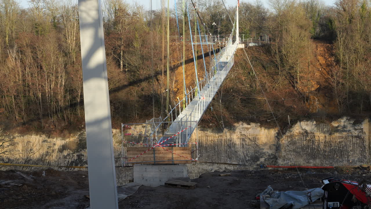 Pedestrian Suspension Bridge Under Construction Above Albert Canal