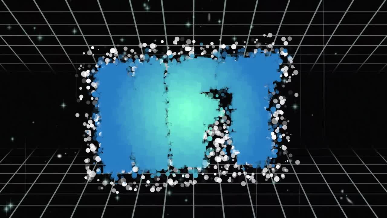 그리드 네트워크 위의 nft 텍스트 배너와 검은 바탕에 빛의  ⁇  반점이 있습니다.