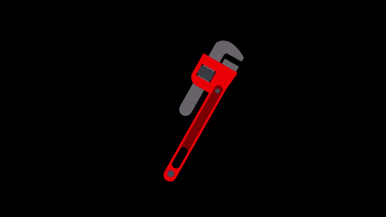 Animated Red Pipe Wrench Adjusting on Black Background