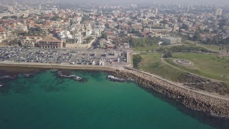 Aerial-Shot-of-The-Old-Port-of-Jaffa,-Israel