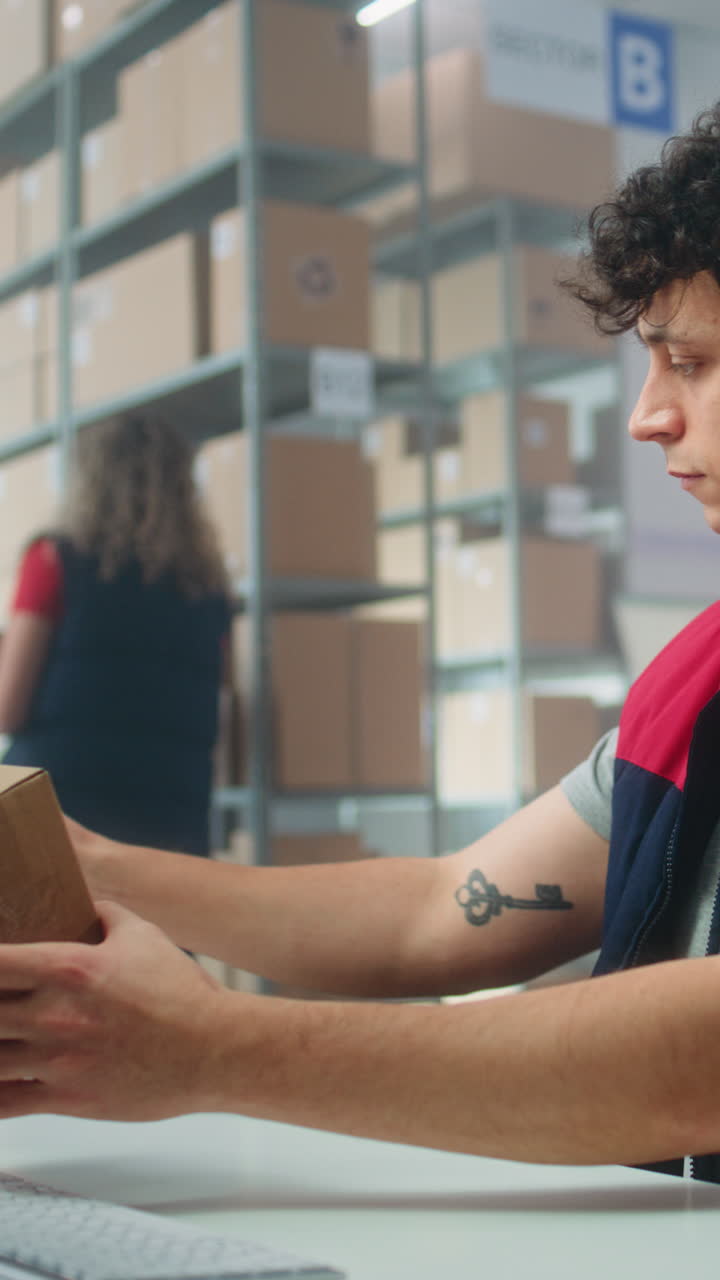 trabajador de almacén inspeccionando paquetes