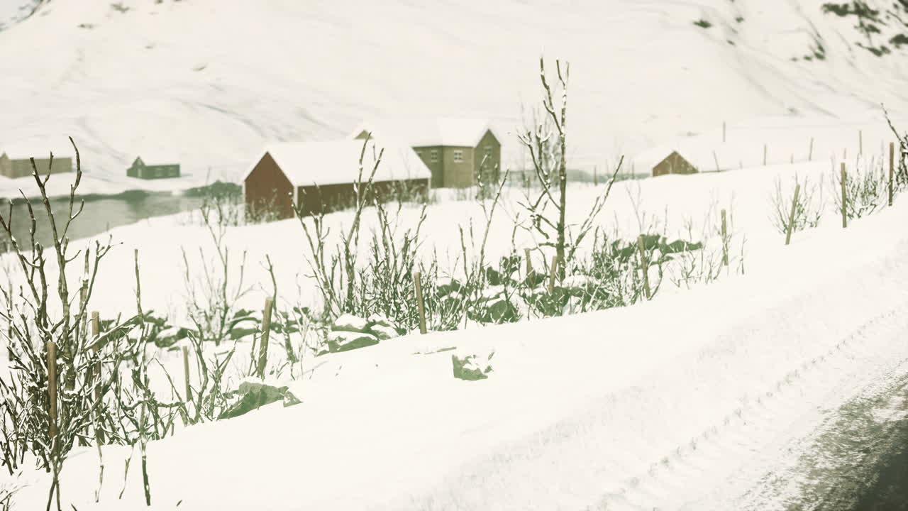 노르웨이 의 전통적 인 목조 집 들 이 있는 멋진 겨울 풍경