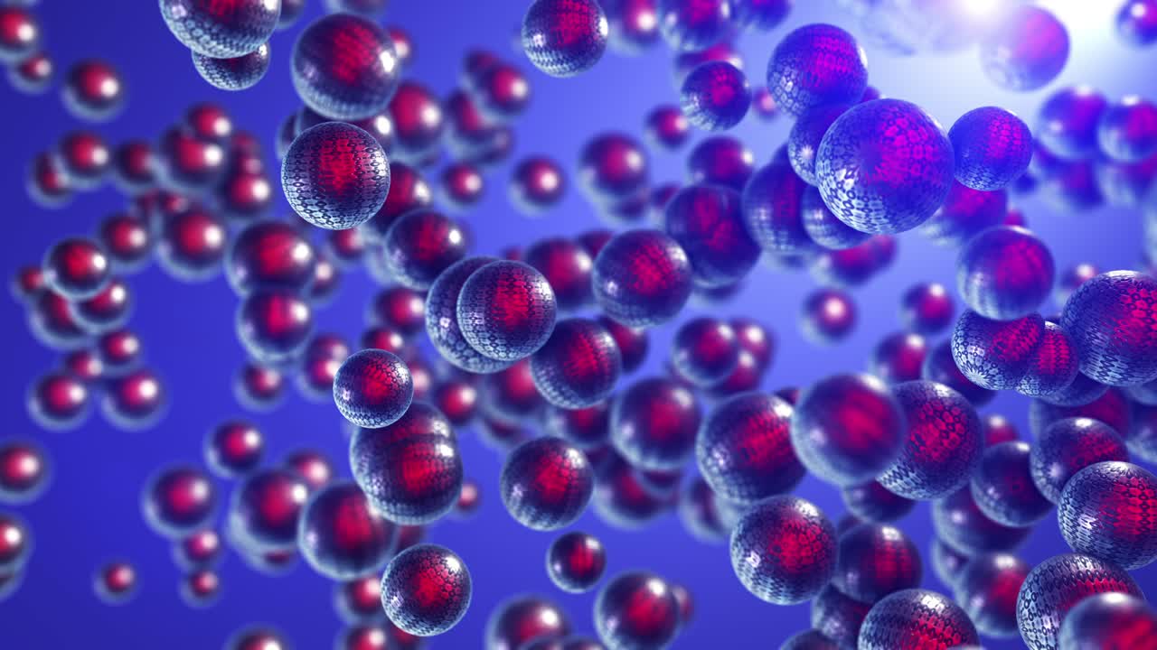 bolas metálicas rojas brillantes esferas moviéndose lentamente en el espacio 3d