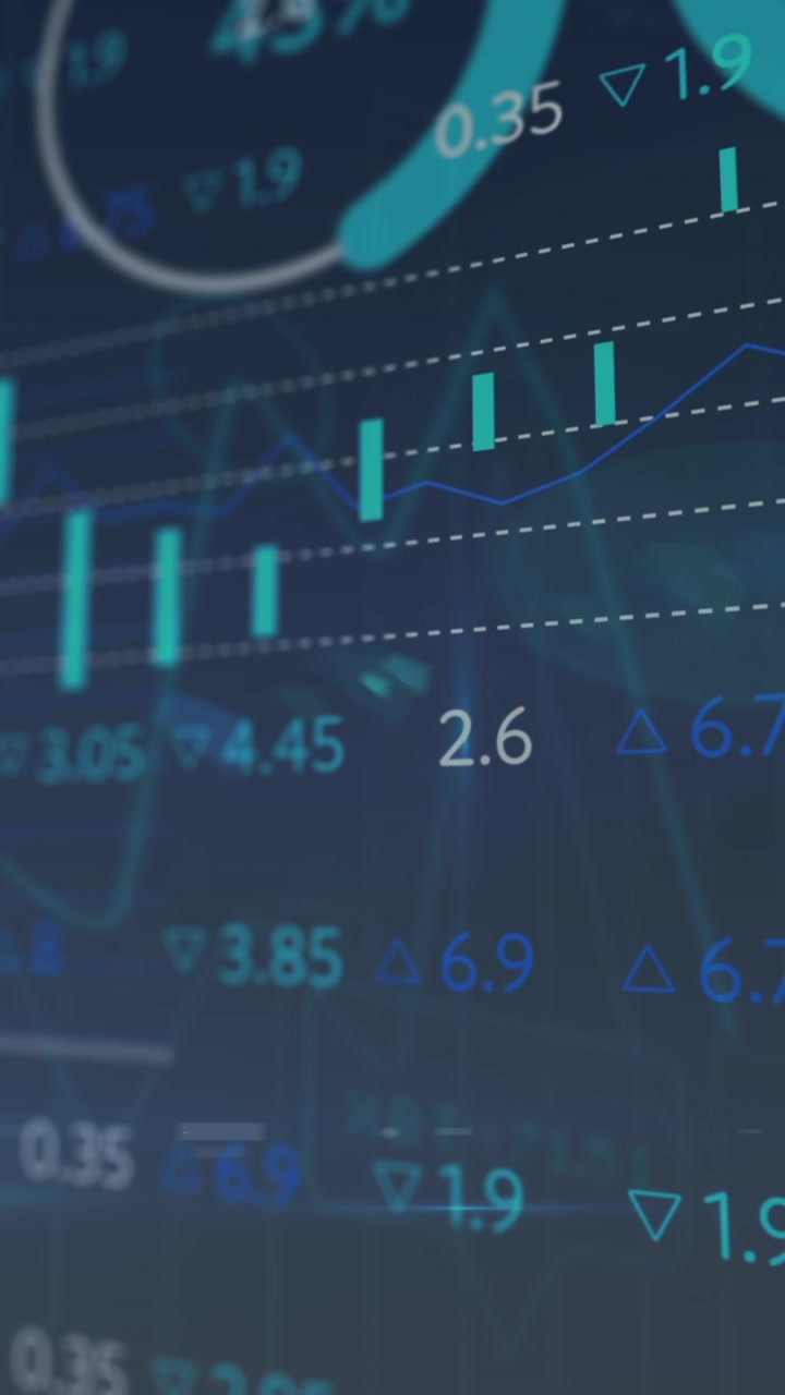 Animazione dell'elaborazione di dati finanziari su un paesaggio urbano
