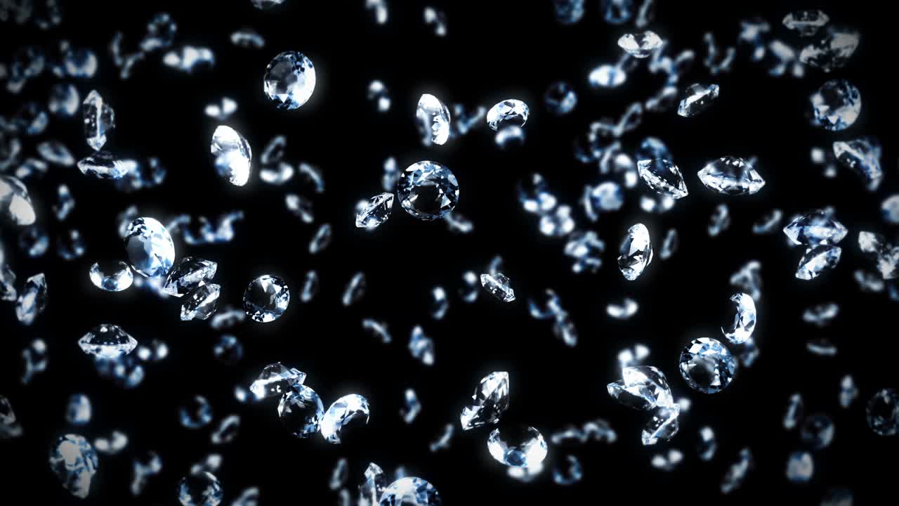 검은 바탕에 많은 보석 다이아몬드를 날아. 투명하고 귀중한 보석을 빛니다. 화려한 다이아먼드의 3d 애니메이션 회전. 루프 애니메이션.