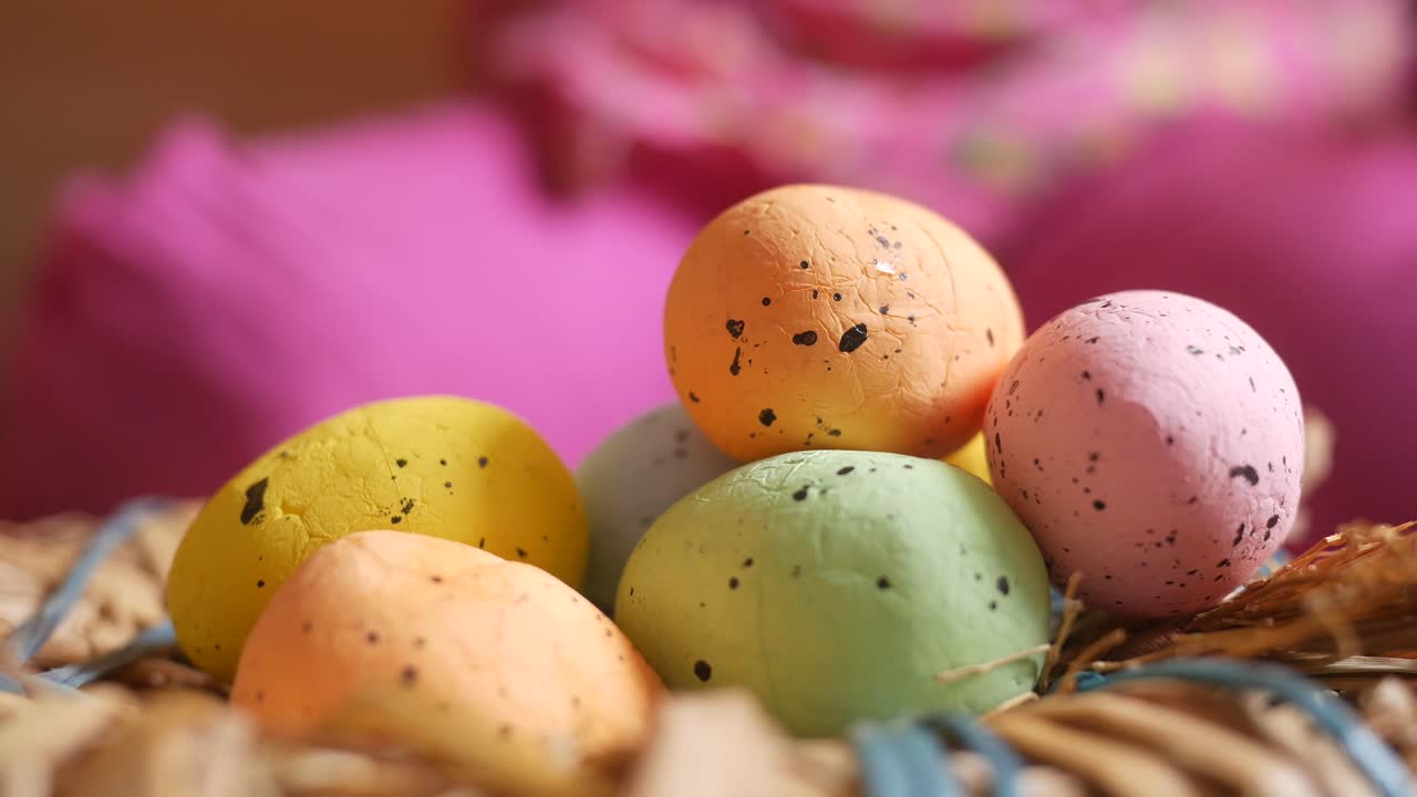 Colorful Pastel Easter Eggs in a Nest