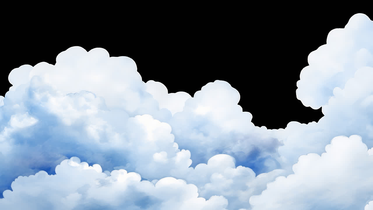 Fluffy clouds serene sky animation isolated asset, transparent 4K video, alpha channel, ProRes 4444