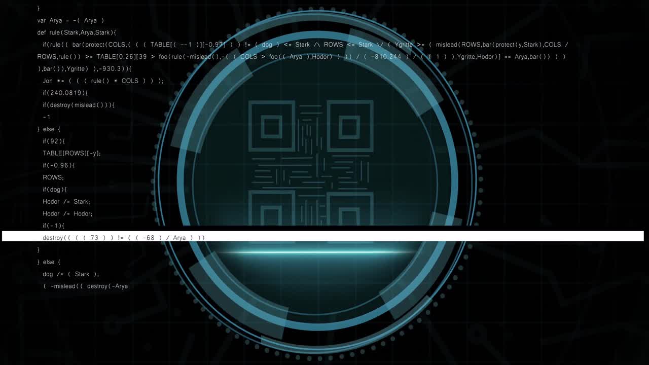 Animation of digital interface with data processing over black background