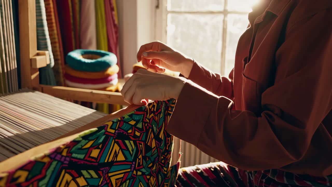 Woman Weaving on a Loom