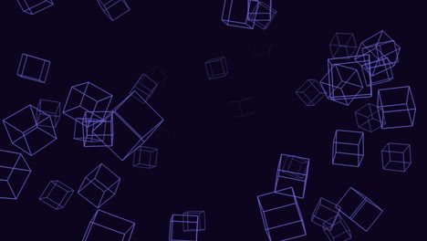 cubos de neón futuristas en movimiento en el espacio azul