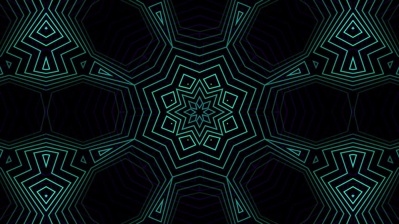 Kaleidoscopic shapes moving hypnotically on black background