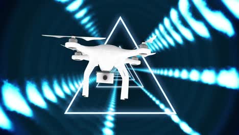 Drone-flying-through-digital-triangles