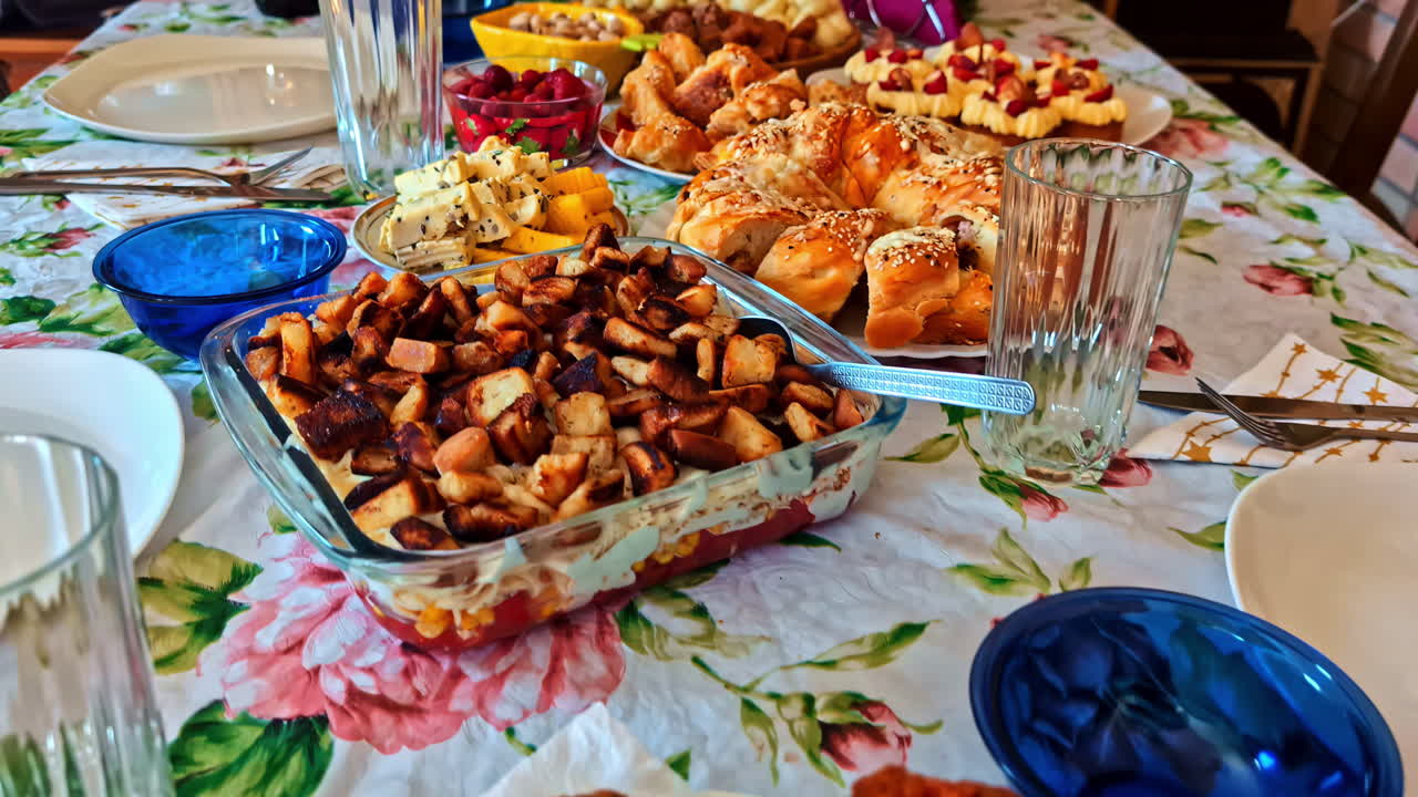 Homemade fried meatballs served on plate at festive family dining table