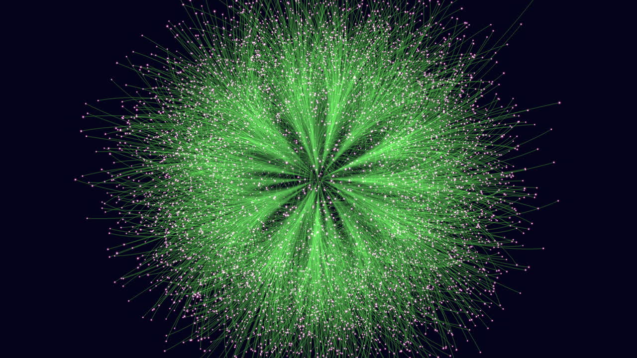 esfera geométrica futurista en movimiento con destellos de luz de neón y líneas en el espacio oscuro