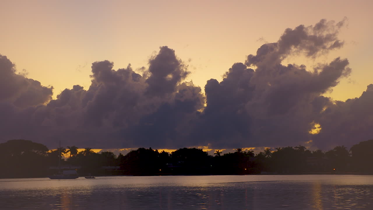 Golden Pre-Dawn Sky And Clouds Over South Florida Inlet