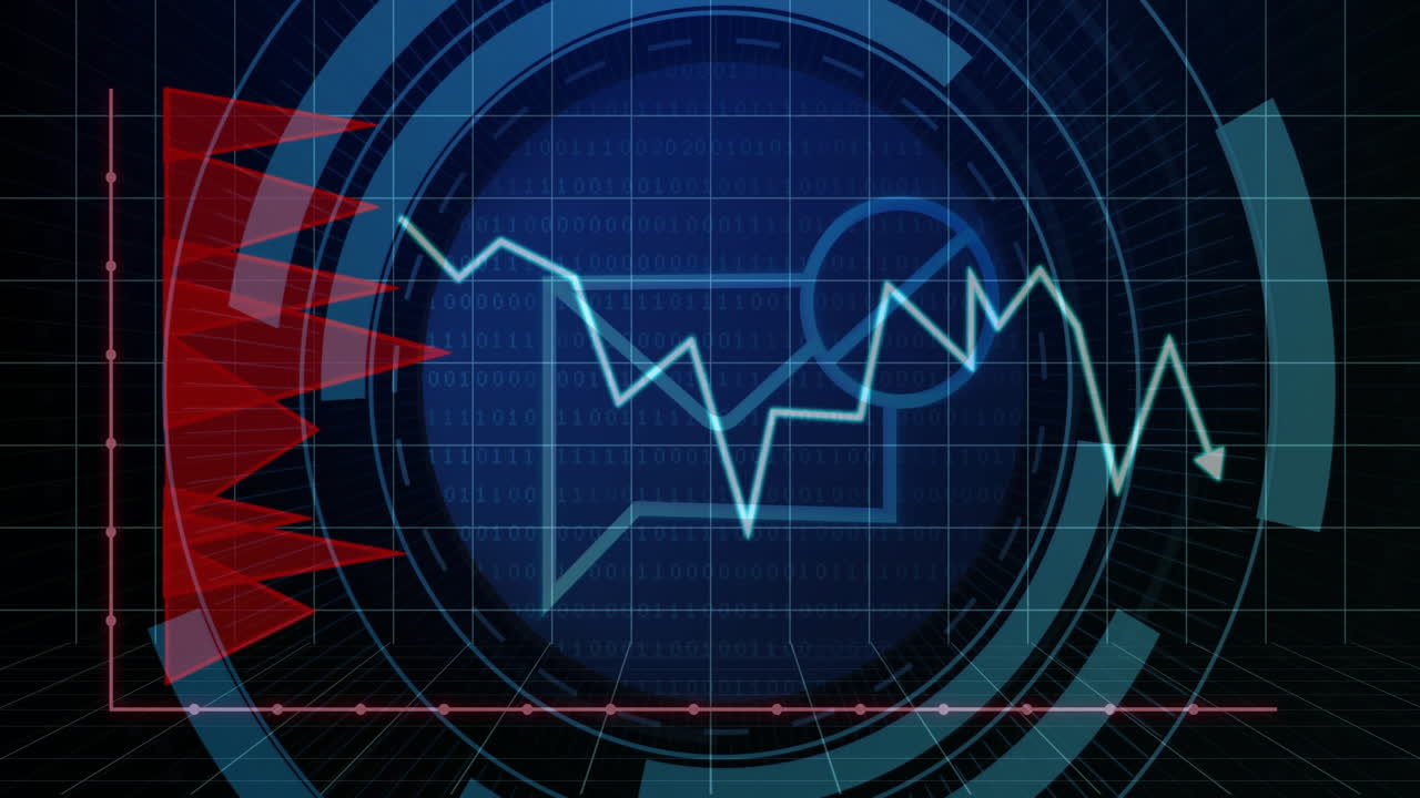 Animation af digital databehandling over kuvertikon på sort baggrund