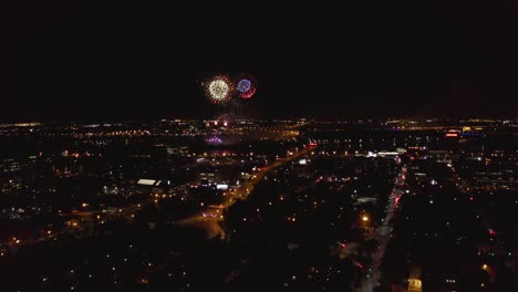 aerial view of a firework show on a nice summer night in montreal