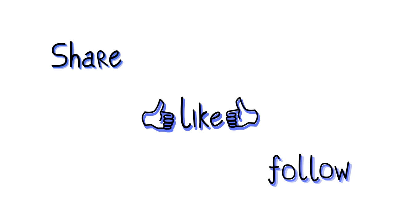Animation of words Share Like and Follow, flickering on white background