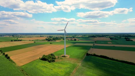 Aerial-view-of-powerful-Wind-turbine-farm-for-energy-production-on-beautiful-cloudy-sky-at-highland