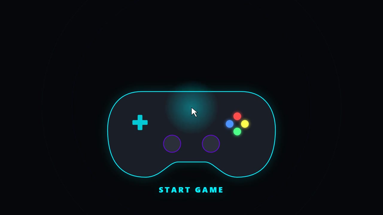 Interactive Video Game Start Screen with Glowing Controller Graphic