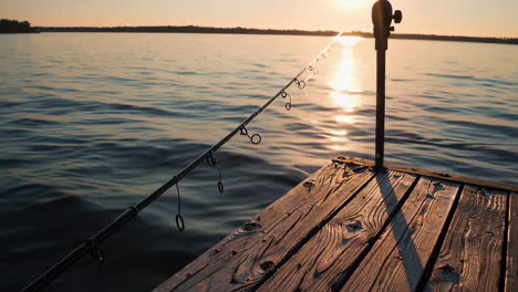 fishing at sunset from a wooden dock