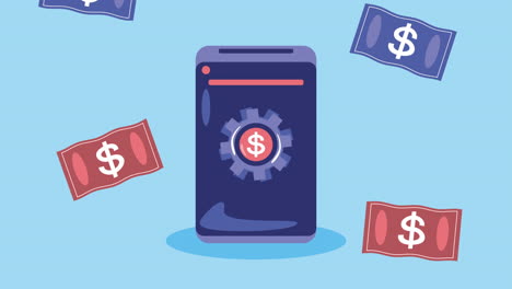 facturas dinero dólares en teléfono inteligente