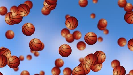 basketballs floating dynamically in a clear sky