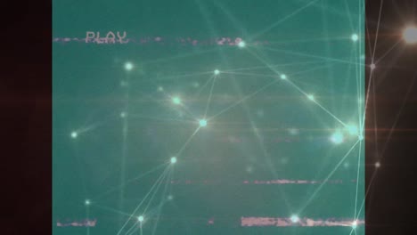 Animation of play digital interface on screen of network of connections with data processing