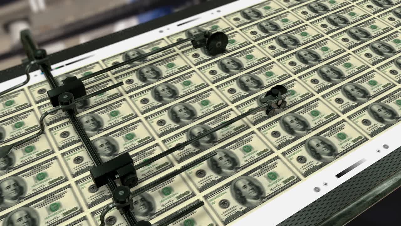 Loopable US Paper Currency - 100 Dollar - Printing Money - 4K