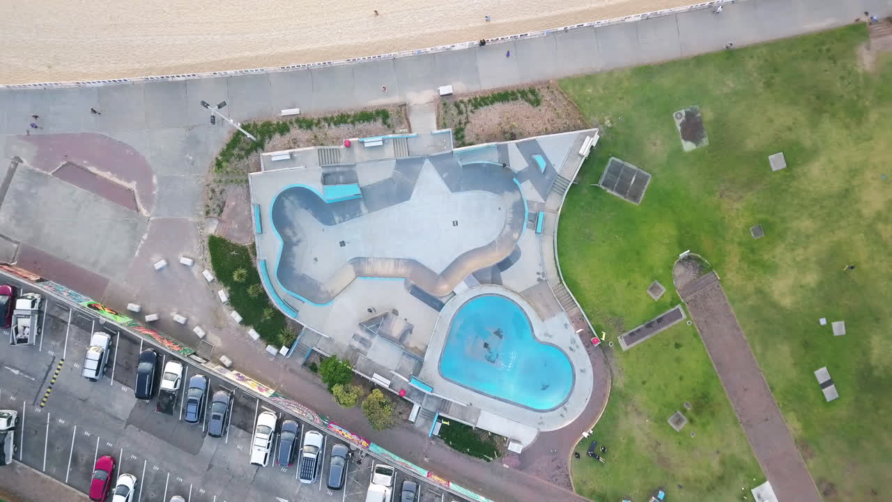 Top-down Shot Of Bondi Skate Park At Bondi Beach In Sydney, Australia - aerial drone