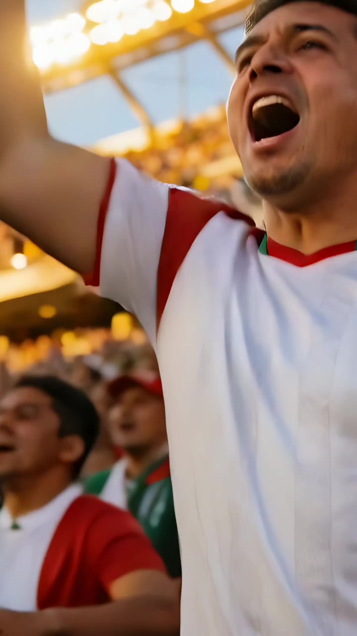 Video vertical: Hombre con camiseta de equipo en las gradas observando y siguiendo el balón por encima de la cabeza, esperando un gol