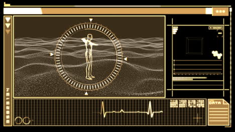 interfaz digital que muestra una figura humana giratoria