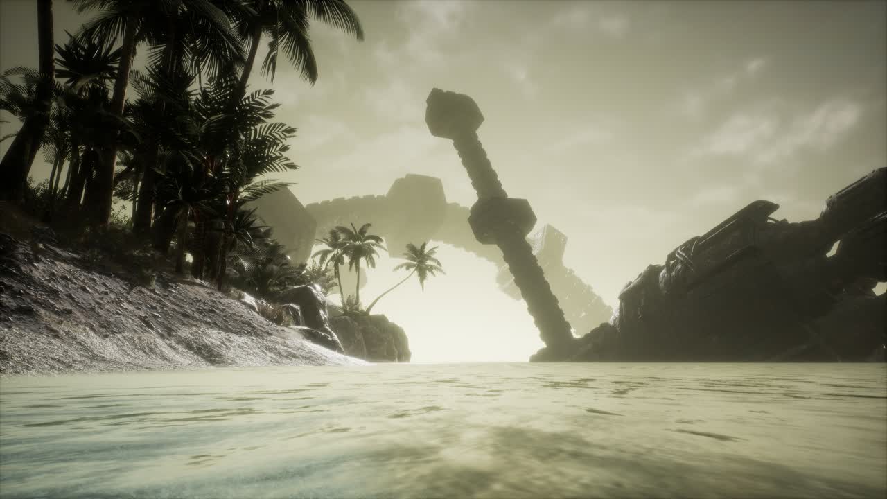 UFO crashed in the ocean near tropical island