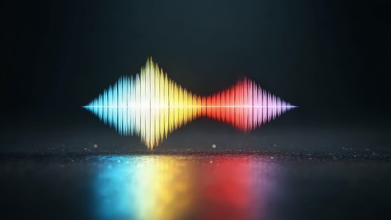 A Captivating Visualization of Sound Waves Representing Vibrant Frequencies in a Mysterious, Dark Ambient Setting with Reflections Enhancing the Visual Appeal