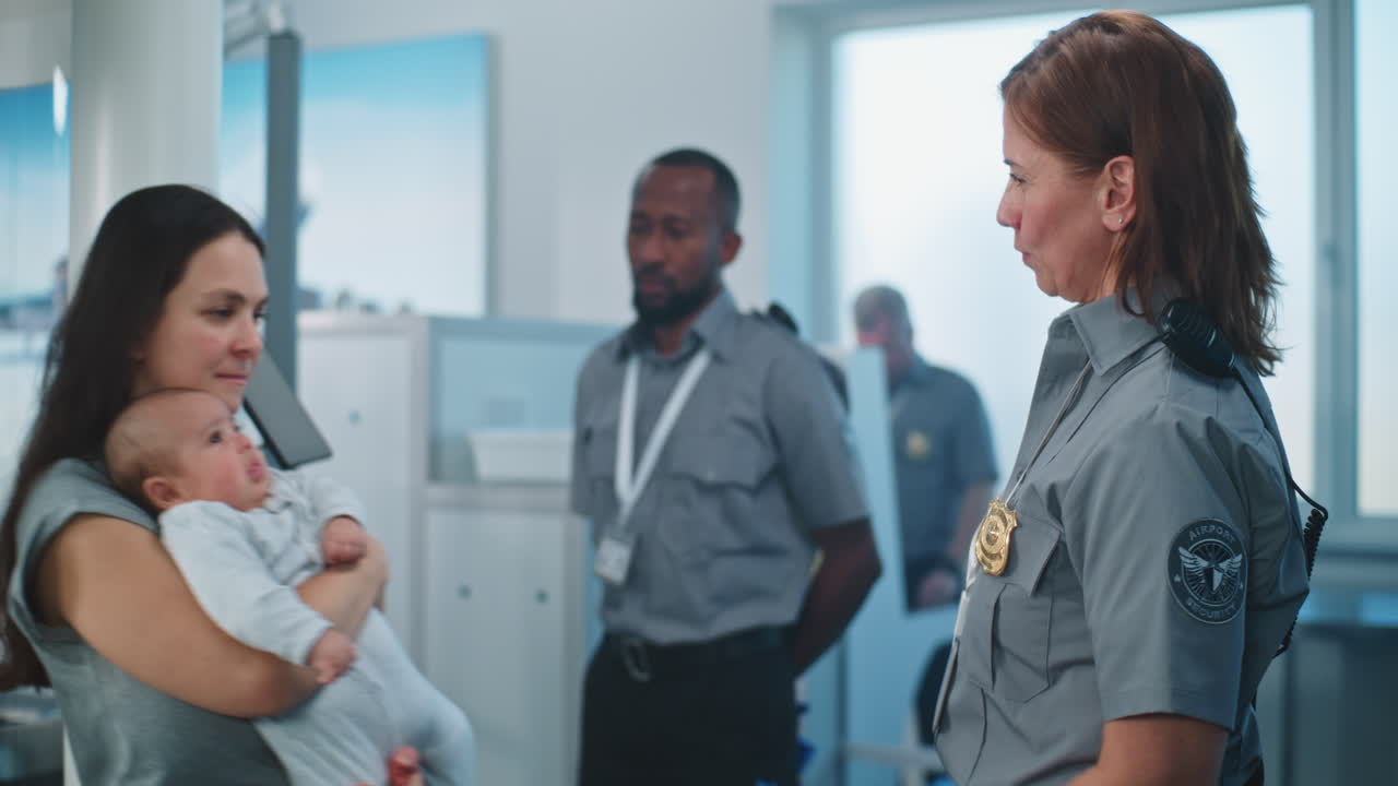 아기와 함께 공항 보안 체크