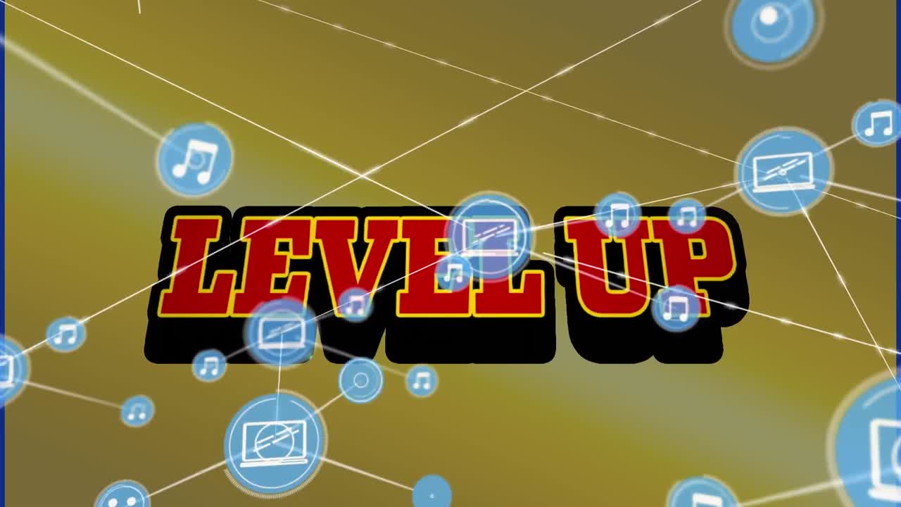 레벨 업 텍스트를 통해 연결 네트워크의 애니메이션