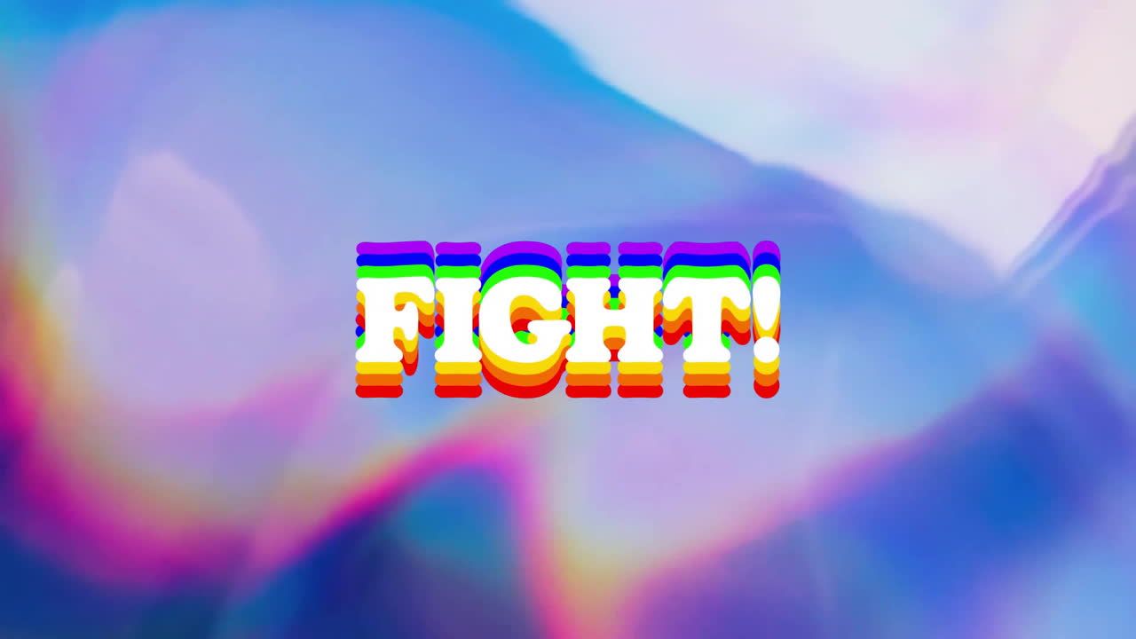 다채로운 배경 위에 싸움 텍스트의 애니메이션