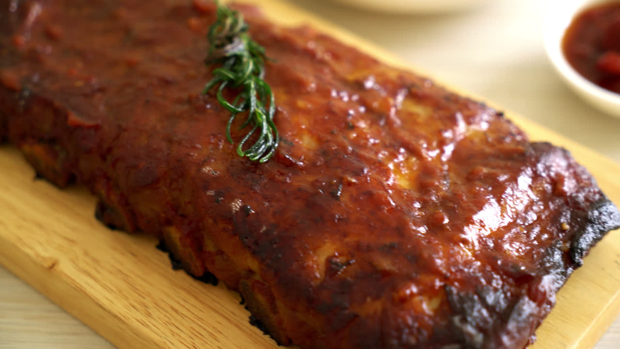 Grilled and barbecue ribs pork with BBQ sauce-12