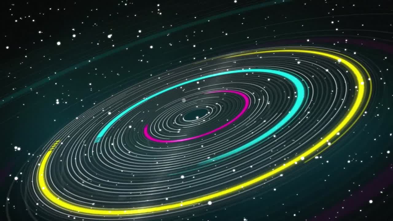 Animazione di macchie luminose e scie di luce su sfondo nero