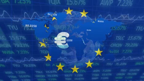 Animation-of-data-processing-and-world-map-over-eu-flag