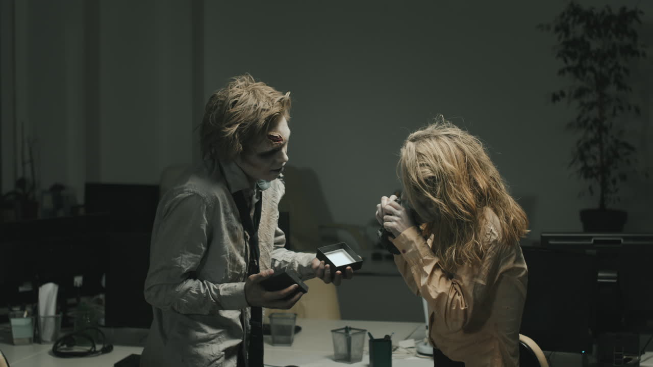 Zombie Man Gifting Present to Zombie Girlfriend