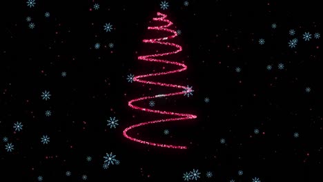 Animation-od-snow-falling-over-neon-christmas-tree-on-black-background