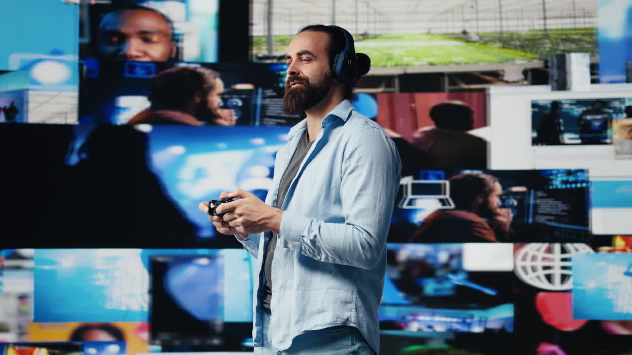 Pleased young adult connecting online on global social media app